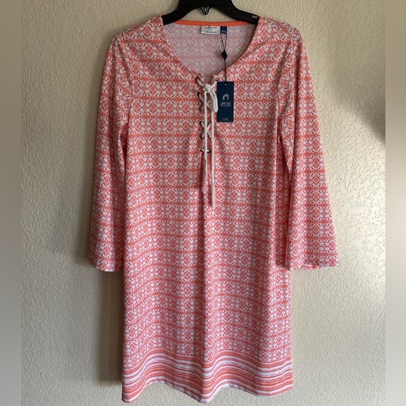 Cabana Life x Talbots Dress Large Orange Geometric Tassel Strechy - Picture 1 of 2